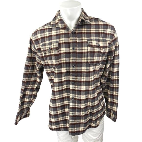 Jachs Men's Brown Plaid Checkered Flannel Long Sleeve Pocket Button Down Shirt L - Picture 1 of 4
